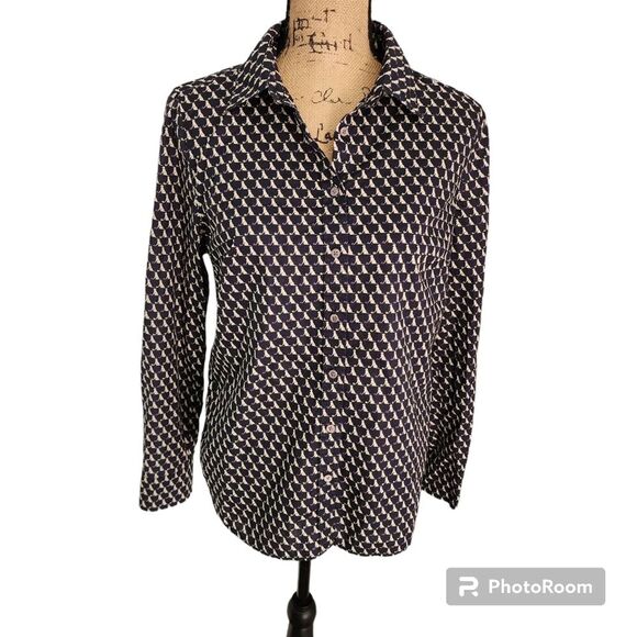 Talbots Long Sleeve Button Down Womns SZ 10 Dogs Tennis Balls Novelty Wacky Work - Picture 1 of 5